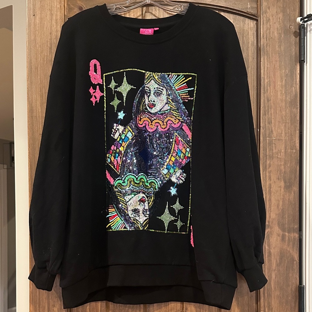 QUEEN OF SPARKLES Black Multicolor Queen Graphic Sweatshirt